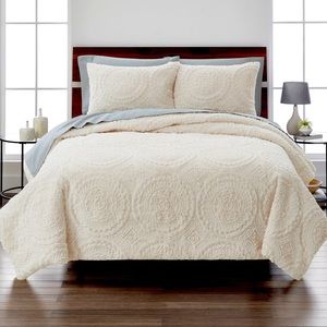 Better Homes & Gardens 2 piece Ivory Embroidered Faux Fur Comforter Set, Twin